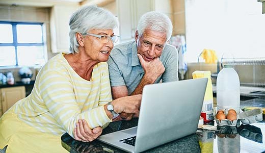 Senior couple looking at computer